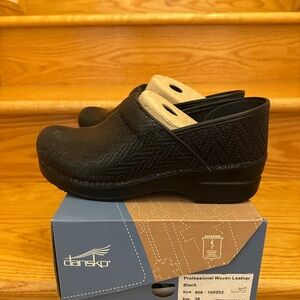 Dansko Black Woven Leather Women's Slip-Ons